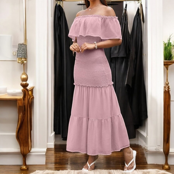 BerryGo Women's Elegant Maternity Off The Shoulder Ruffle Bodycon Maxi Dress, XL - Picture 6 of 12